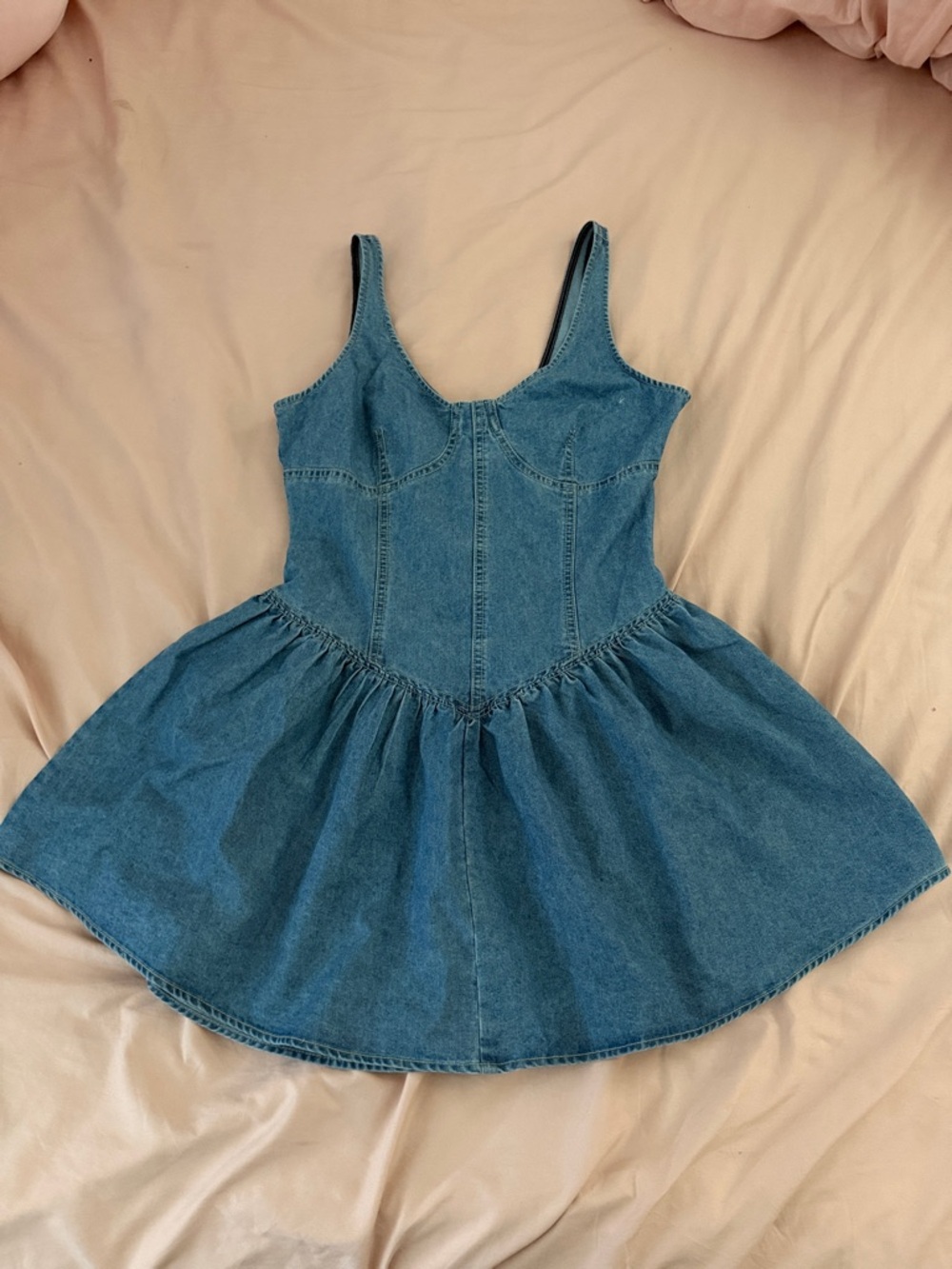 Denim Blue Mini Dress with Fitted Bodice